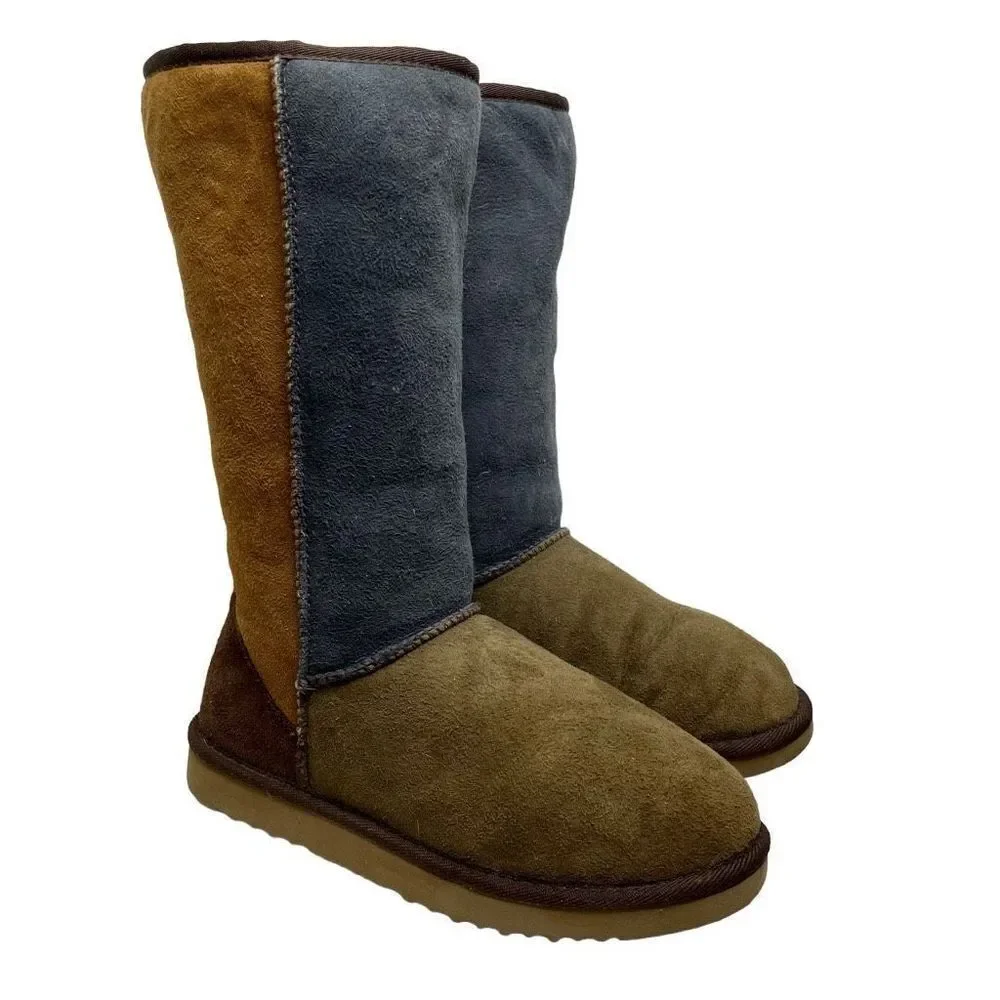 UGG Classic Tall 5818 Leather Sheepskin Shearling Winter Boots‎ Color Block W7 7